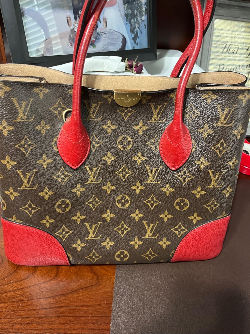 Louis Vuitton Monogram Flandrin Tote with Red Accents - Authentic!